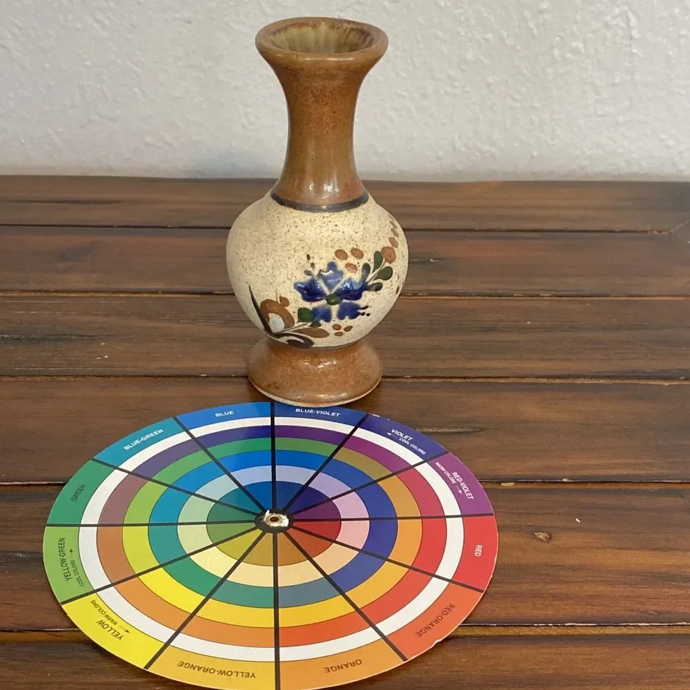 Vintage Mexican Art Pottery Stoneware Vase Hand Painted Signed Floral Small 5”